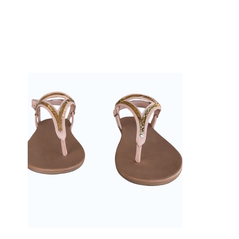 HM Womens Strappy Thong Sandals light Tan Gold Metallic Ankle Strap Size 6 37